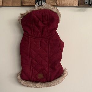 Kids Quilted Burgundy Jacket with Faux Fur Trim